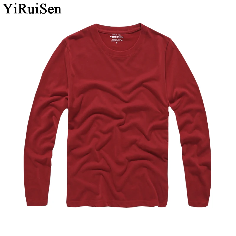 YiRuiSen Brand Mens Solid Long Sleeve T Shirt 2018 Fashion100% Cotton S-3XL O-neck Long T-shirt Men Clothing Autumn Wear Tshirt