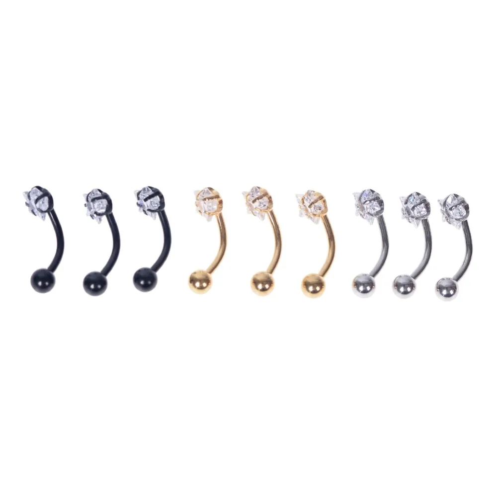 

Belly Button Rings 16g Internally Threaded 316l Surgical Steel Double Gem 3mm Eyebrow Ring Curved Barbell Body Piercing Jewelry