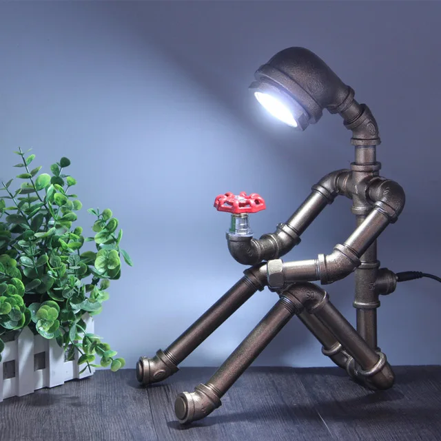 

Retro industrial humanoid water pipe table lamps for living room Led lamp bedside table light Tafellamp lamps bedroom desk lamp