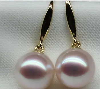 

elegant pair of 10--11mm south sea round white pearl dangle earring 14K