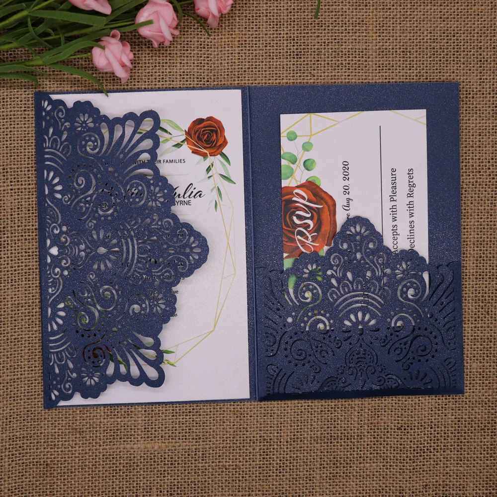 

10pcs/pack Glitter Wedding Invitation Card Cover Shinny Pearl Paper Carved Invitations Birthday Baptism Festival Party Favor