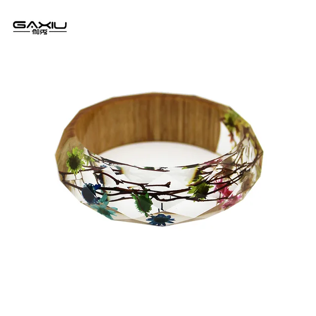 New Bangles Women Resin Bangle Real Dried Star Daisy Colorful Charm New Bangles Women Resin Bangle Real Dried Star Daisy Colorful Charm Wooden Transpa Design Cuff Bracelet