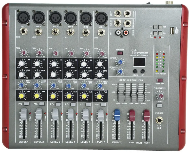 HC Mixer 6 channel with USB equalization effect professional stage
