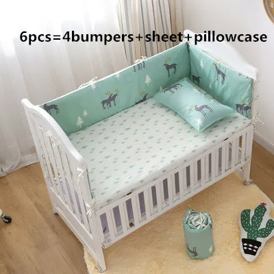 

Promotion! 6PCS elk 100% cotton baby bedding sets bumper, cribs for babies,cot bedding set (4bumpers+sheet+pillow cover)