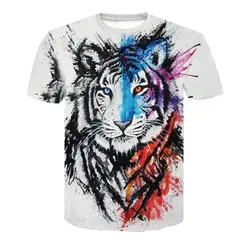 Новинка 2019, летняя футболка с 3D принтом тигра с коротким рукавом, трендовая Мужская футболка, повседневный крутой Топ