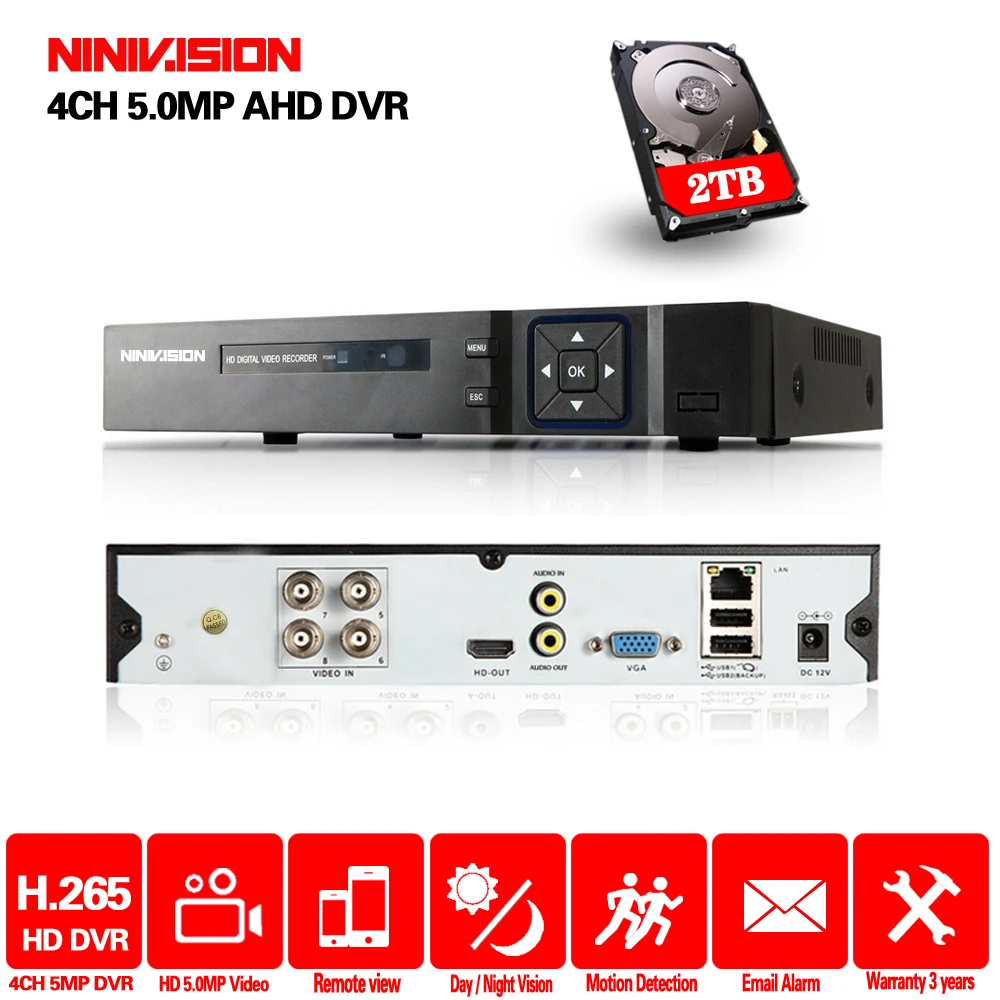 

1080P 4MP 5MP 5in1 AHD CVI TVI CVBS 4CH CCTV NVR DVR Recorder support Motion Detection and 5 Record mode