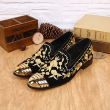 Zapatos hombre genuine leather gold round toe embroidery slip on velvet loafers slipper classic italian dress formal men shoes italian mens shoes genuine leather gold toe summer dress shoes mixed colors slip on velvet slippers loafers shoe lasts