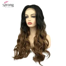 Омбре волос синтетический парик фронта шнурка для женщин длинные волнистые волосы черный/коричневый парики StrongBeauty