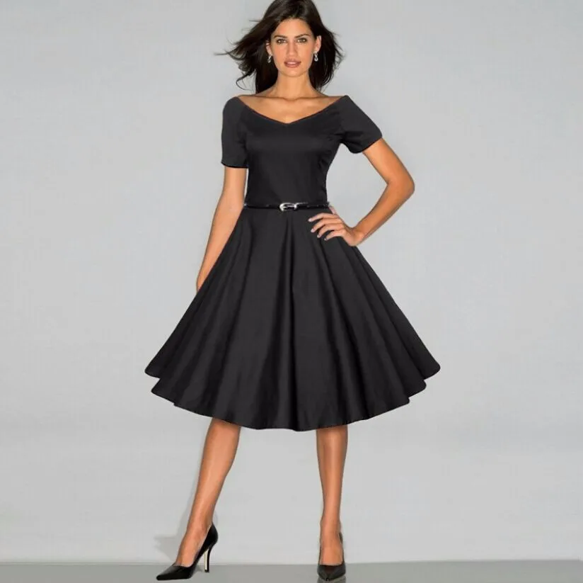 Di alta Qualità formato Stile rockabilly Hepburn Miusol vestito delle Donne  Cut Out Con Scollo A V Vintage Casuale 50 s 60 s Retro altalena Vestito  nuovo|retro swing dress|swing dressdress women - AliExpress