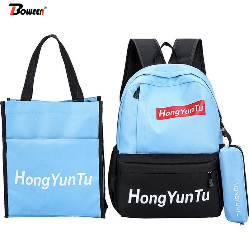 

3 Piece Set Backpack Women Nylon Patchwork Men Large Capacity College summer High Student School Back Pack for Girl Bagpack 2019