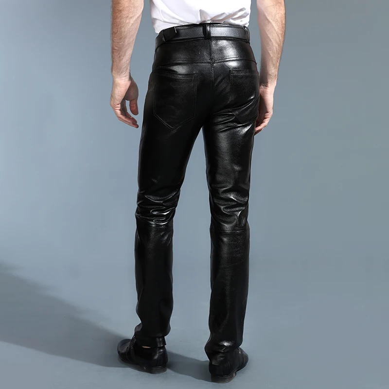 Men s Genuine Leather Pants New Autumn And Winter Goatskin Leather Bottom Motorcycle Velvet Riding Fashionable 2