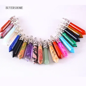 

Hot Natural Stone Carnelian Sandstone Howlite Green Aventurine Onyx Bead Hexagonal Column Pendant For Necklaces 10Pcs K241