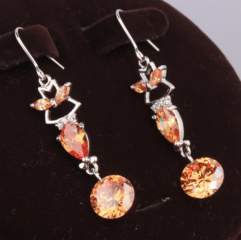 

Champagne Orange Morganite Multigems 925 Sterling Silver Shape Trendy Drop Dangle Earring S5338