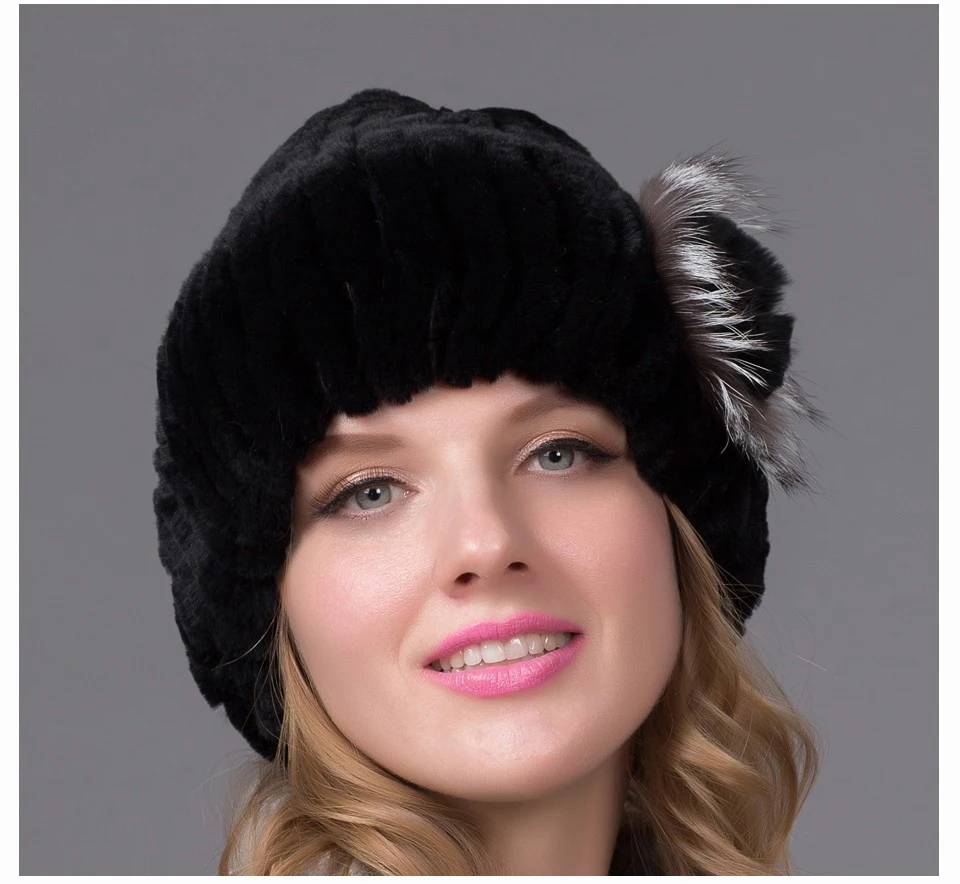 Модная женская осенне-зимняя меховая шапка с капюшоном, настоящий мех кролика, шапка с верхним меховым цветком, женская вязаная шапка, хит, THY-33
