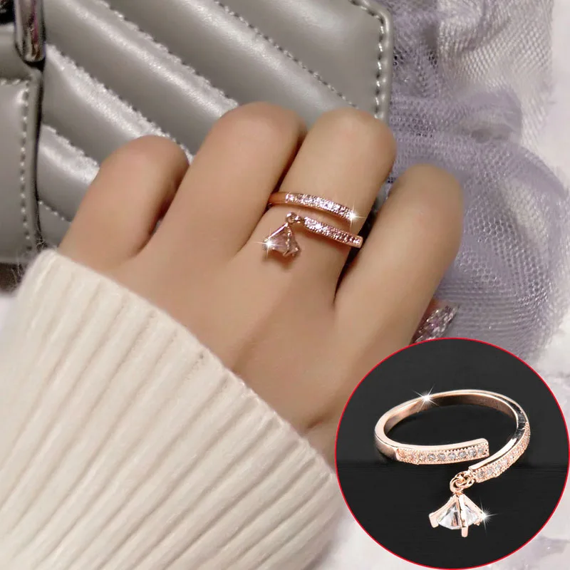 

SINLEERY Korean Fashion Ring Adjustable Size Cubic Zircon Crystal Pendant Finger Rings For Women Girl Jz421 SSB