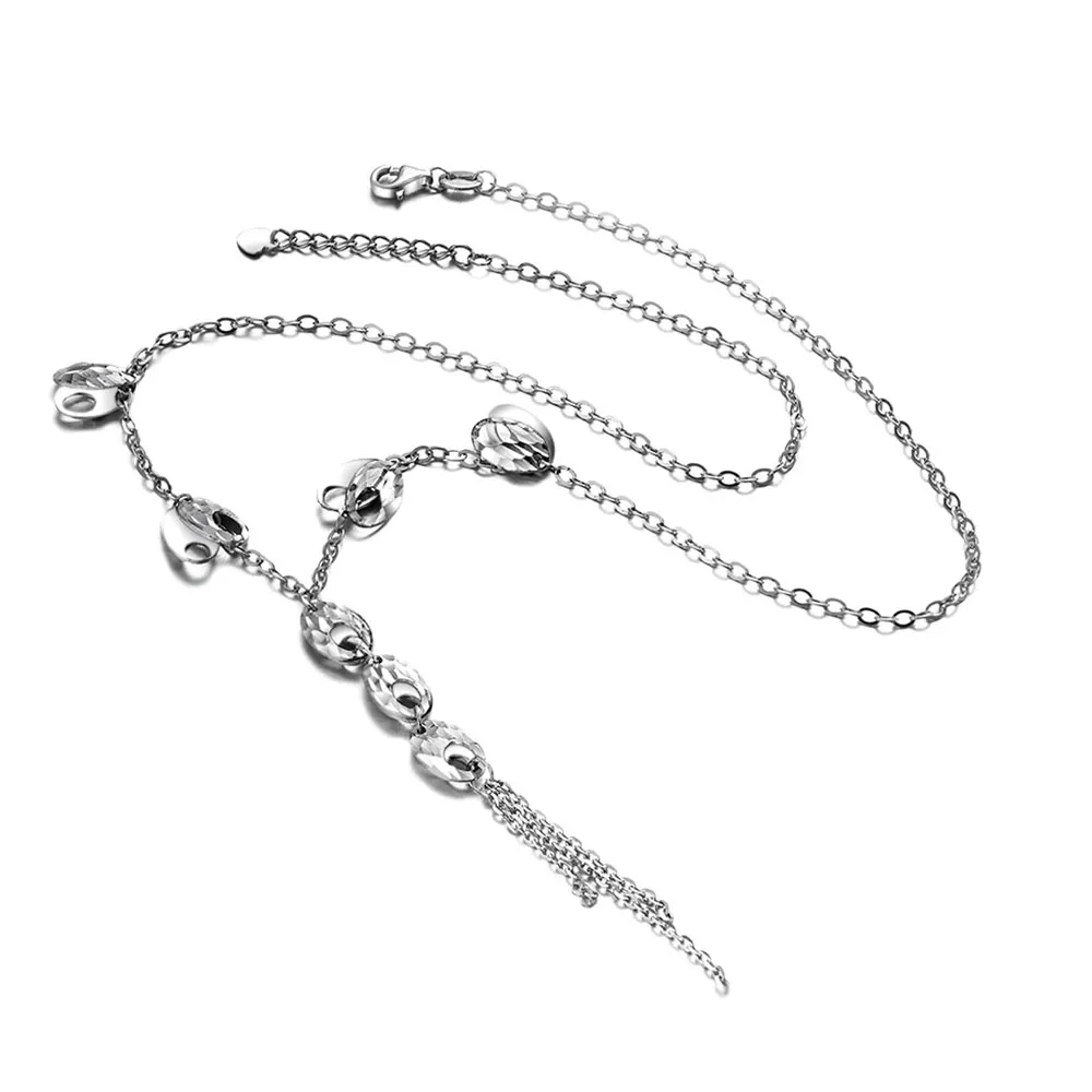 

VOJEFEN 925 Sterling Silver Long Tassel Necklace Silver Tone Lovely Knot Tassel Pendant Knot Circle Chain Y Necklace