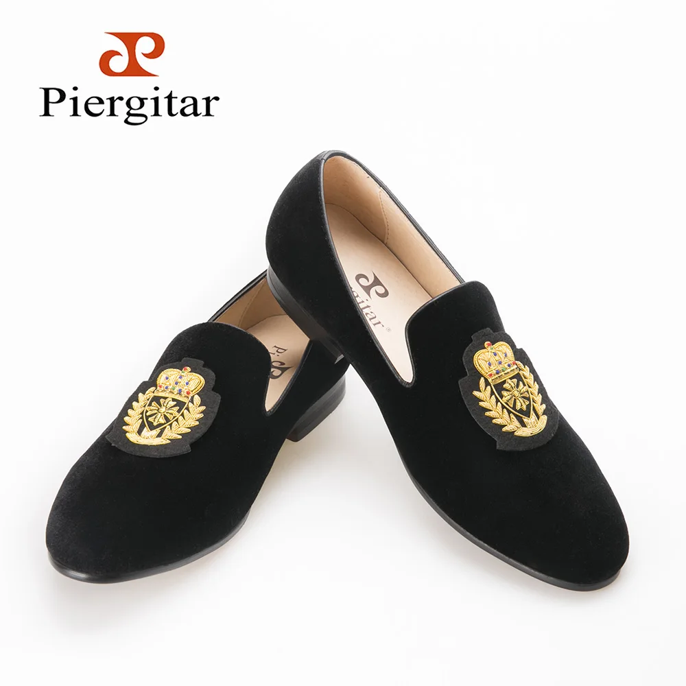 Loafers men India golden silk weaving pattern crown and leaf design flats velvet shoes men