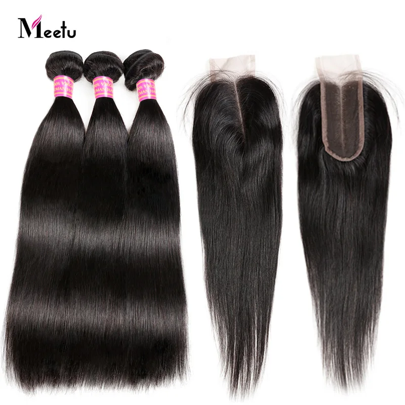 

Peruvian Straight Hair With Closure Natural Color Human Hair Bundles With Closure Deals Meetu Non Remy Bundle With Lace Closure