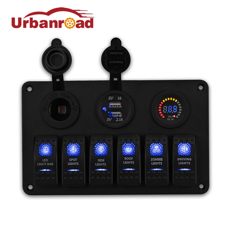 Urbanroad Car Dual USB Cigarette Lighter Socket Voltmeter Adapter 6 Gang Boat Rocker Switch Panel LED USB Marine Switch Panel Urbanroad Car Dual USB Cigarette Lighter Socket Voltmeter Adapter 6 Gang Boat Rocker Switch Panel LED USB Marine Switch Panel