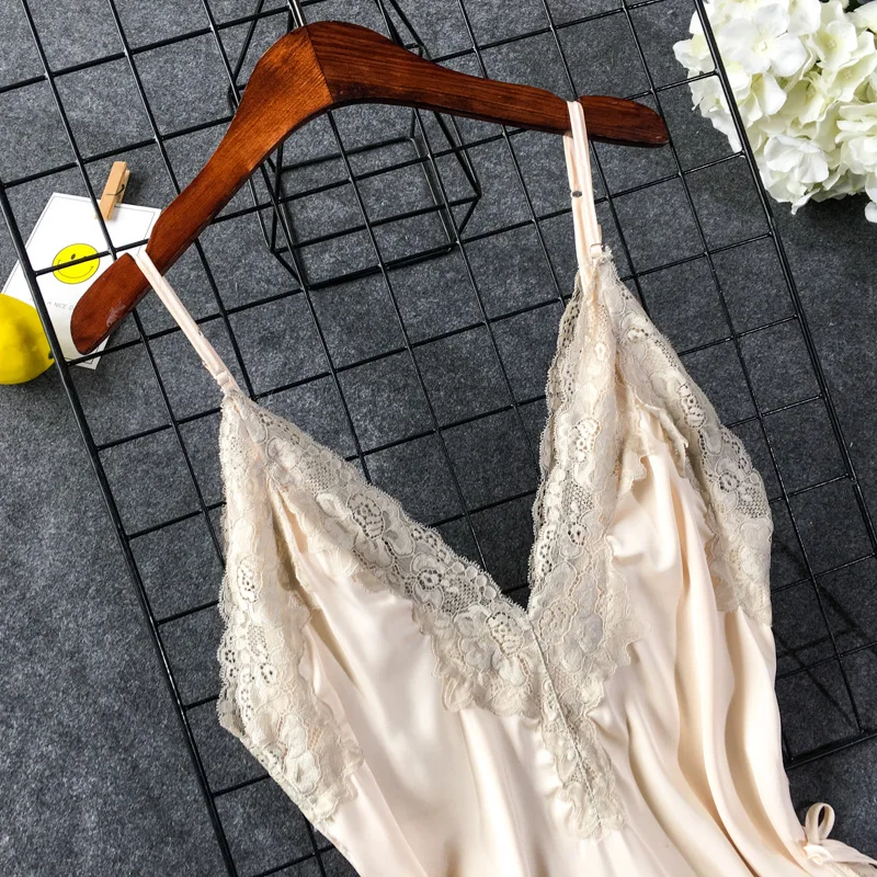 2019 г. пикантные Для женщин Ночные сорочки и ночная рубашка пижама привлекательный Атлас шелковое вечернее платье ночные рубашки одежда для