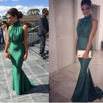 

Sexy Sleeveless Mermaid Long Evening Prom Gown Halter Neck Open Back Wedding Party Dress Robe De Soiree