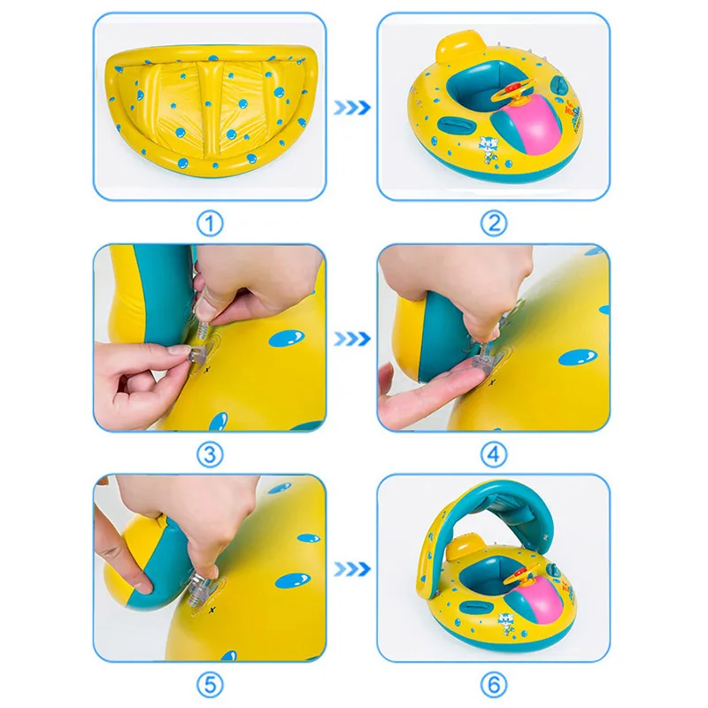 Summer Inflatable Baby Float Circle Ring Beach Baby Swimming Pool Accessories Cartoon Swim Seat Boat With Sunshade Pool Float