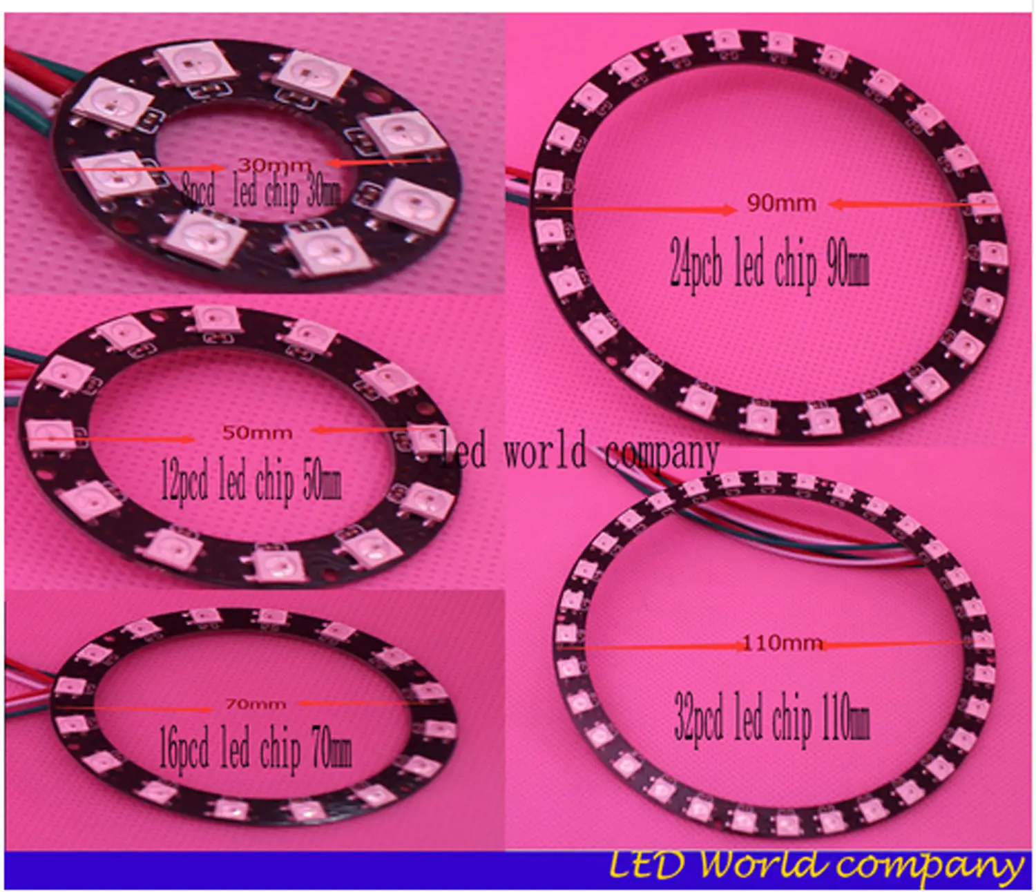 Built-in Integrated Drivers DC5V 5050 WS2812B 1 8 12 16 24 32 Bits RGB LED Ring