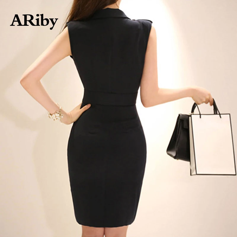 Dress Women Party Black Bodycon Dress 2019 Summer New Elegant Double-breasted Solid Suit Collar Bag Buttock Sashes Slim Dress Dress Women Party Black Bodycon Dress 2019 Summer New Elegant Double-breasted Solid Suit Collar Bag Buttock Sashes Slim Dress