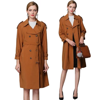 

2019 Autumn Winter New Fashion Woman Classic Double Breasted Simple Long Trench Coat Belt Loose Windbreaker Long Trench Coat