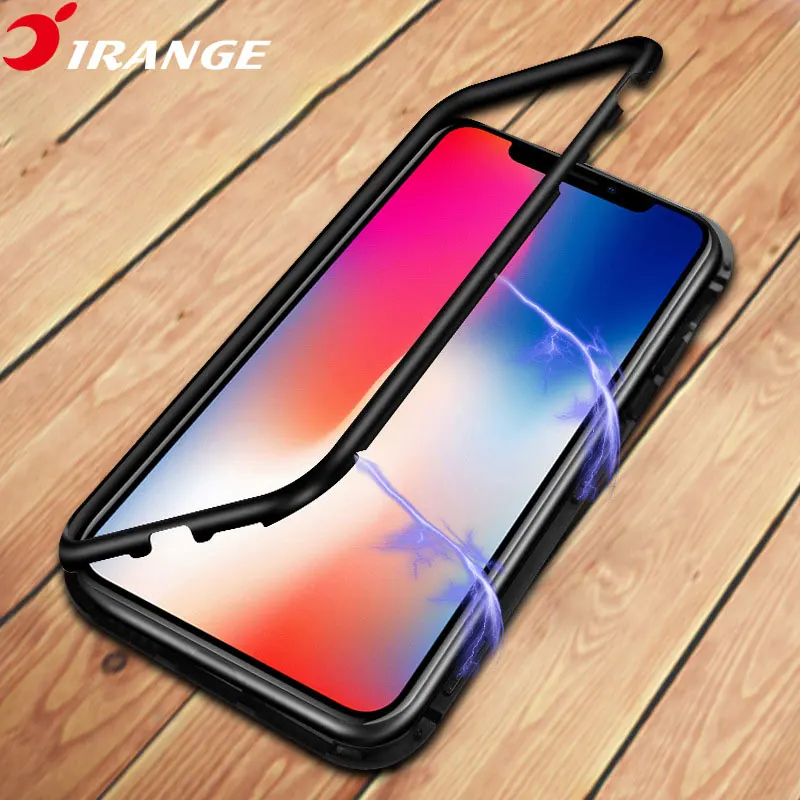 2018 Anti-knock Magnet absorption shell Metal Bumper Anti-Scratch Tempered Glass Back Cover For Apple IPhone 7/7Plus/8/8Plus/X |