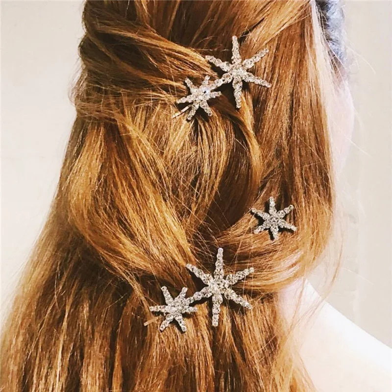 

Ubuhle Fashion Shiny Crystal Rhinestones Hairpins Barrettes Cute Snowflake Shape Hair Clips WOmen Girls Hair Accessories