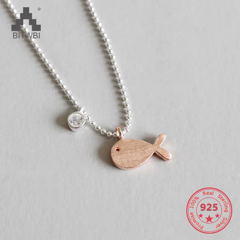 

100% S925 Sterling Silve Cute Fish Pendant with Zircon Necklace Nice Gift