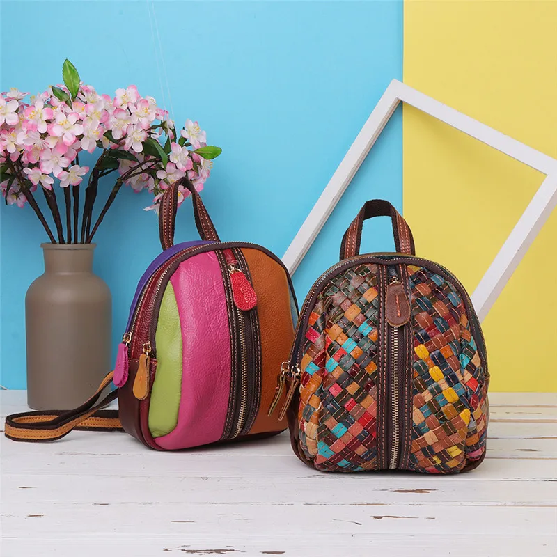 Дизайнерская женская сумка из натуральной кожи, маленький рюкзак в стиле пэчворк, женская школьная сумка на плечо ручной работы, мини рюкзак Bolsas