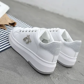 White Shoes Women Sneakers Platform zapatos de mujer Fashion Rhinestone chaussures femme bee Lady footware Patchwork ST351 6