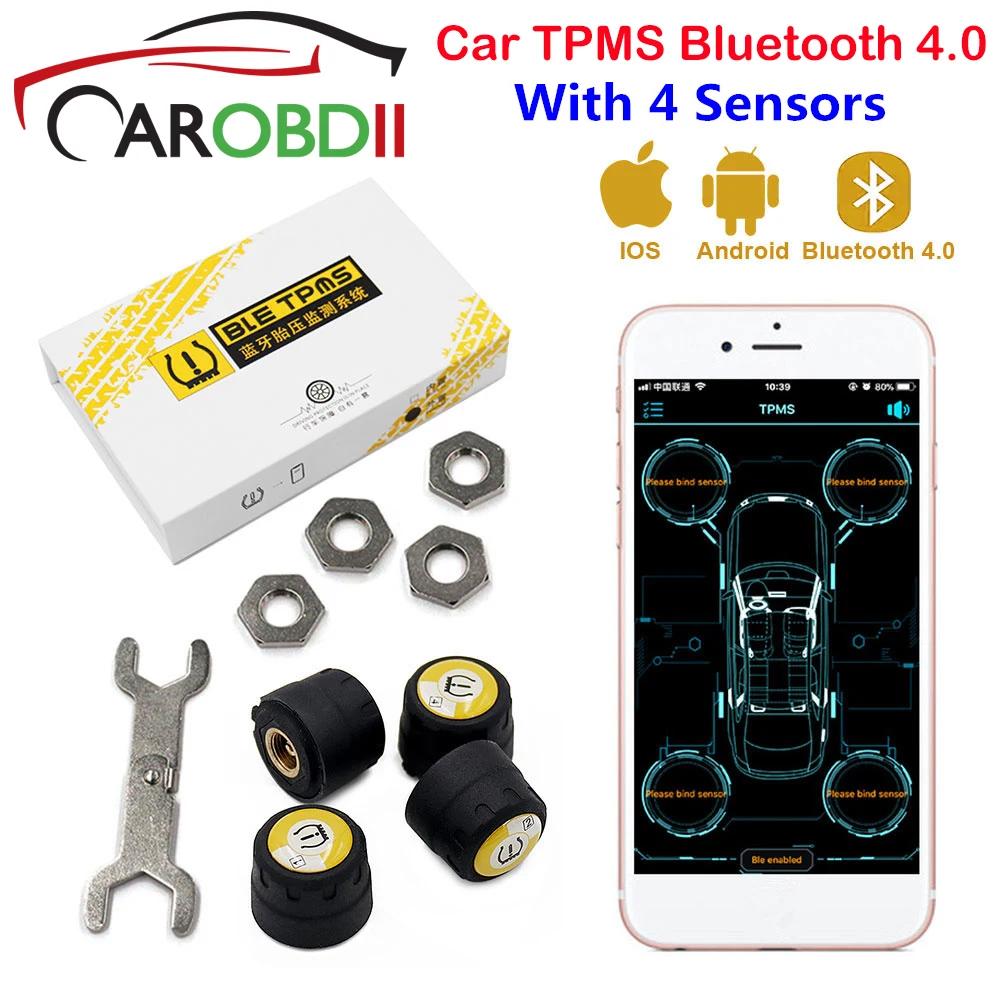 

Car Bluetooth TPMS Android iOS Tire Pressure Monitoring System TPMS Bluetooth 4.0 4 External Sensors Alarm System