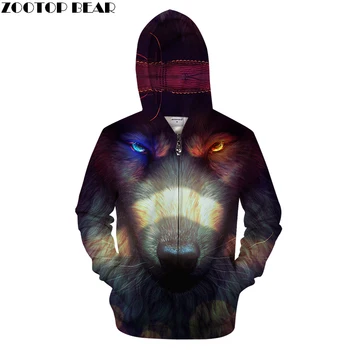 

Wolf 3D Zip Hoodies Men Zipper Hoody Casual Sweatshirt Print Tracksuit Brand Pullover Male Coat Personality Drop Ship ZOOTOPBEAR