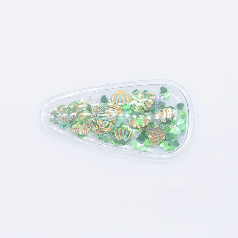 56*30mm Transparent Plastic Filling Multiple Styles Sequin Applique for DIY Headwear Hair Clips Handmade Sticker Accessories H29 - Цвет: Green Shell