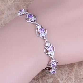

Angelic Purple Cubic Zirconia Silver Plated Link Chain Bracelet 7 - 8 inch S0604