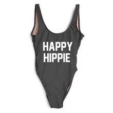 Счастливый принт летний купальный костюм Цельный купальник боди пляжная одежда размера плюс 3XL сексуальный женский купальник с высокой посадкой