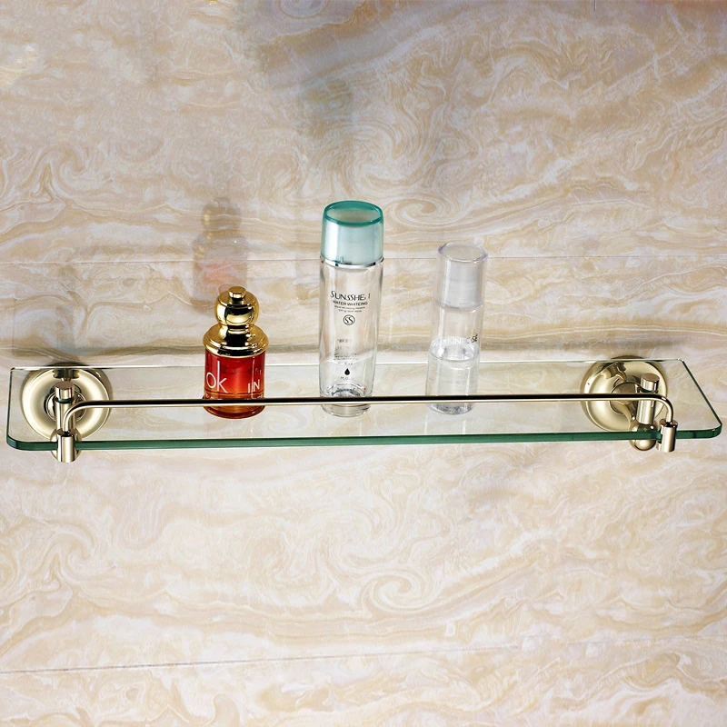 Antique Gold Solid Brass Cosmetic Shelf European Polished Single Layer Bathroom Shelf Bathroom Accessories Hk20