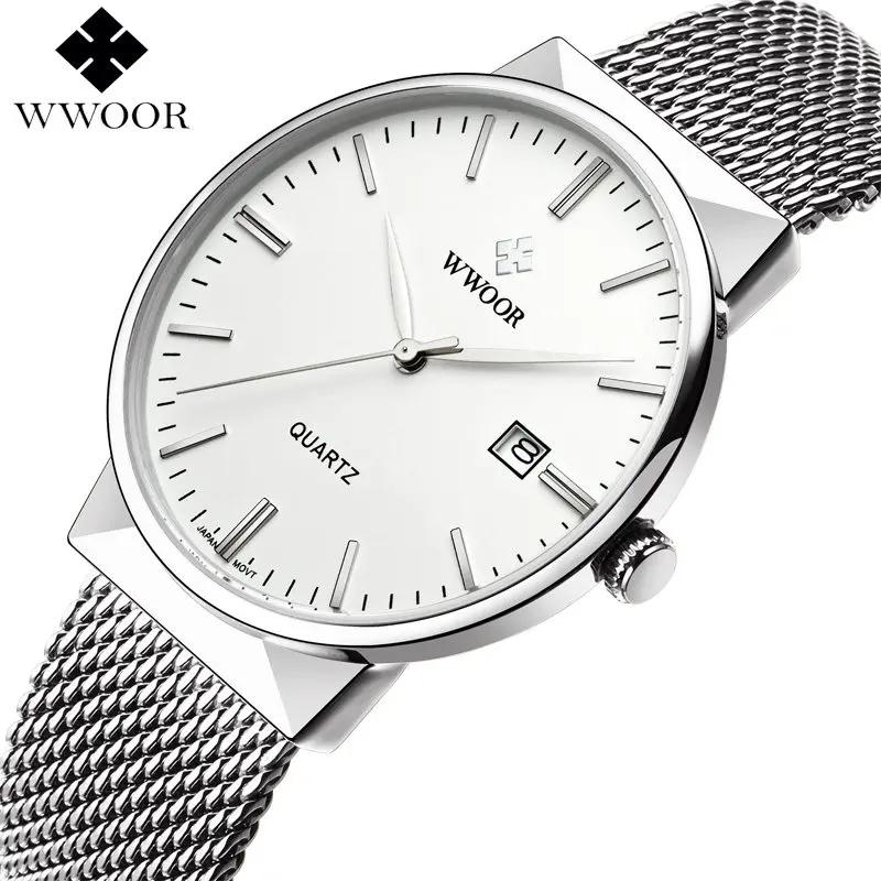 Модные Простые Стильные Роскошные Брендовые Часы WWOOR мужские часы из нержавеющей