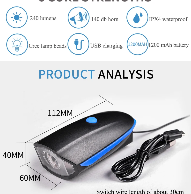 Колесный usb зарядка 240 люмен IPX4 Электрический сигнальный для велосипедов ночное предупреждение о поездке Рог свет велосипед головной свет велосипед аксессуар