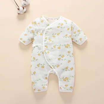 

-Baby Clothes Coveralls String Closure O-Neck Long-Sleeves Cute Floral Cool Absorbent Breathable Jumpsuits 0-6 Months