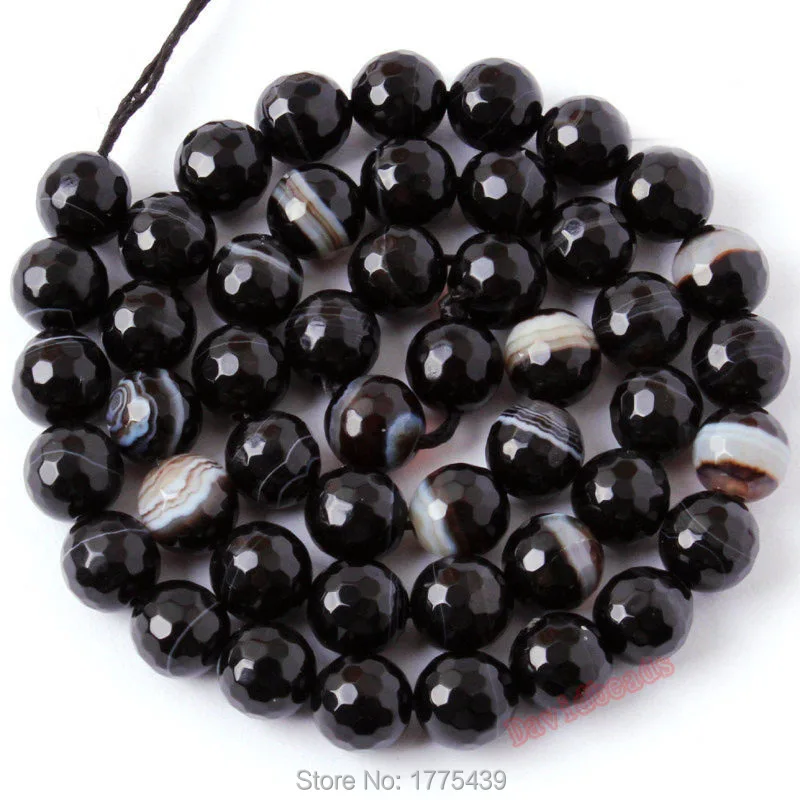Red-Free-Shipping-8-10-12mm-Banded-Round-Shape-Black-Agate-Onyx-Loose-Beads-Strand-15-Jewellery