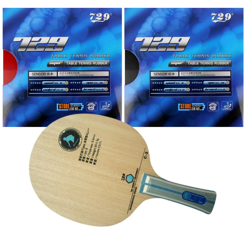 

Pro Table Tennis/ PingPong Combo Racket: RITC729 C-3 with 2x SUPER FX-729 (GuoYuehua) shakehand Long Handle FL