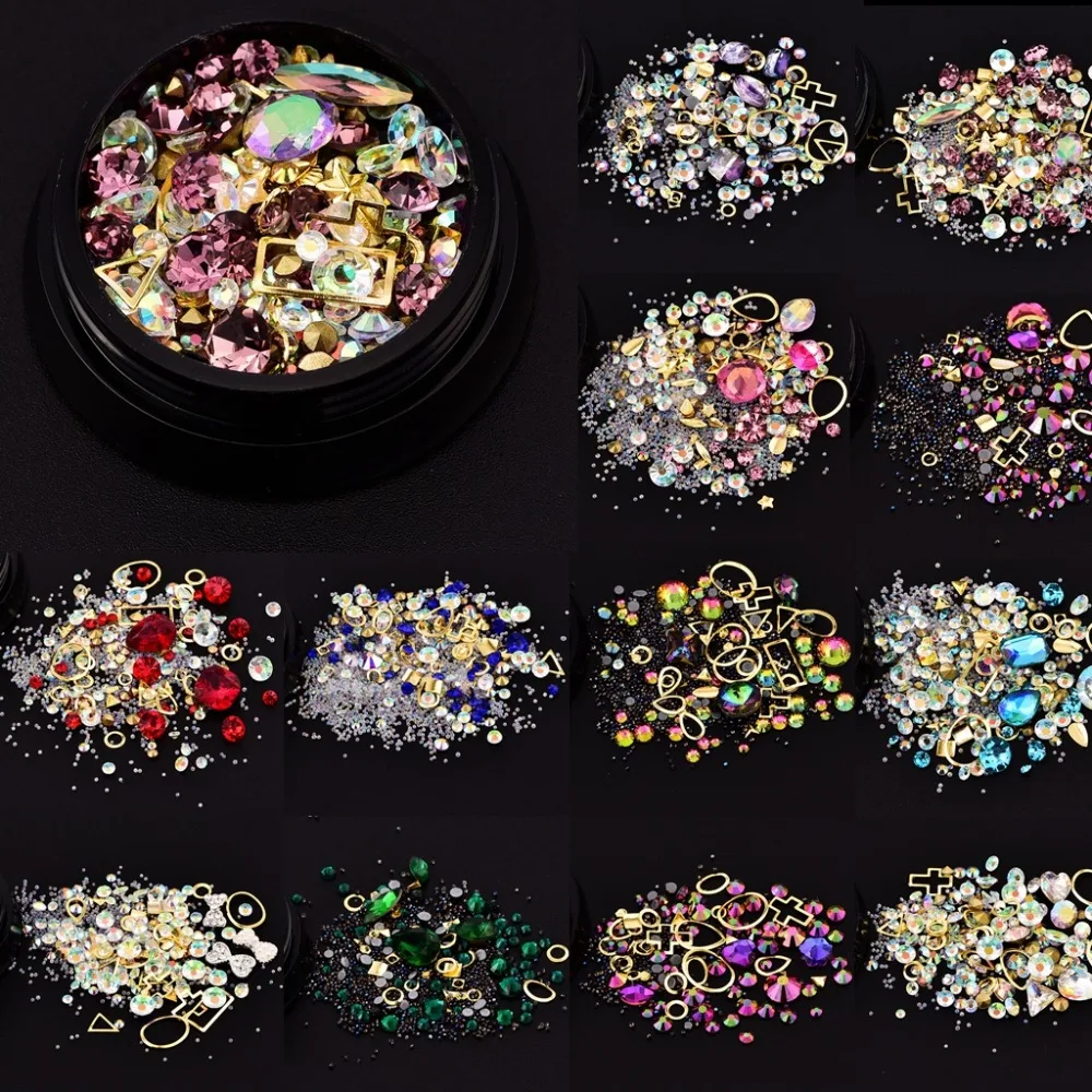 

12 colors mix style metal Nail Decoration Glitter 3D Rhinestones studs nail supplies jewelry beauty Manicure tools new 2018