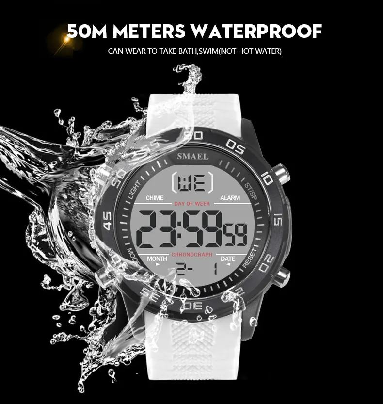 SMAEL Цифровые наручные часы Водонепроницаемый модные Для мужчин Watch Chronograph Smart часы Повседневное Прохладный Человек Кварц 1067 светодио дный