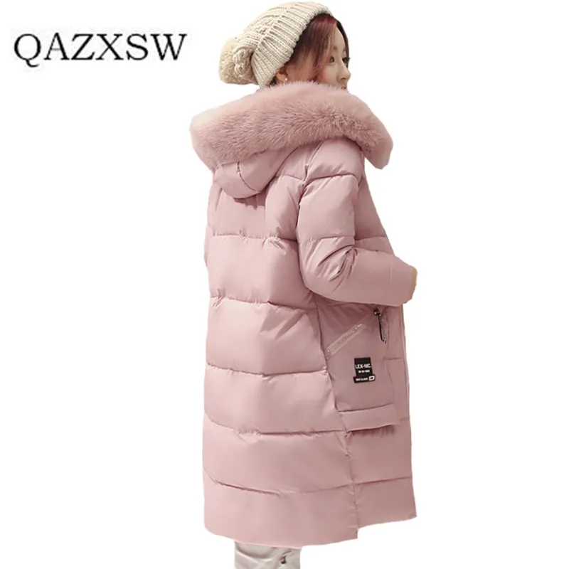 

2016 New Winter Female Down Cotton Fur Collar Jacket Long Thicken Coat Girls Casual Warm Women Hooded Parkas Overcoat QYX026
