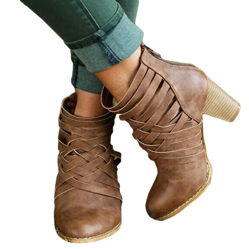 

2019 Autumn Spring Women's Short Boots Hollow Out High-heeled Ankle Booties Fashion Shoes Woman Female Sandals Botas Mujer
