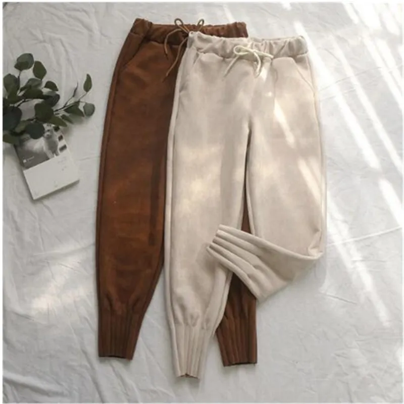 2019 spring new carrot pants elastic waist good quality suede big
